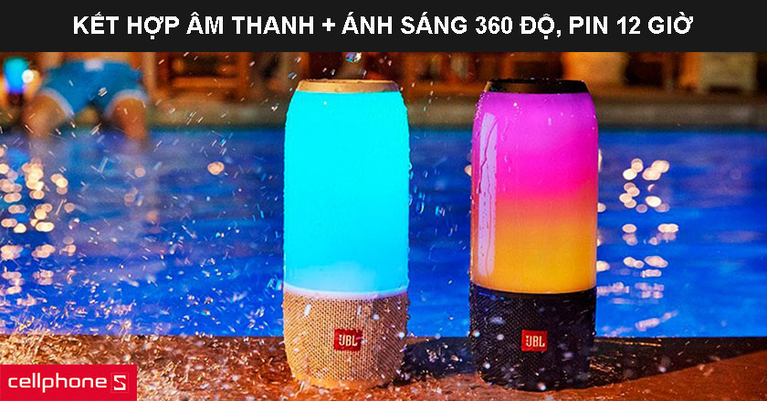 loa-bluetooth-jbl-pulse-3-5 Kết hợp âm thanh và ánh sáng 360 độ, thời lượng pin 12 tiếng