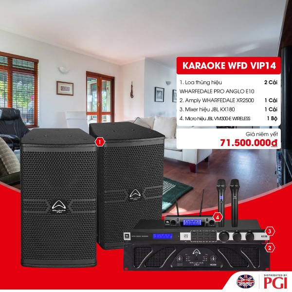 KARA WFD VIP14 - Combo Karaoke (Loa Wharfedale Pro Anglo E10 + WFD XR2500 + JBL KX180 + JBL VM300)