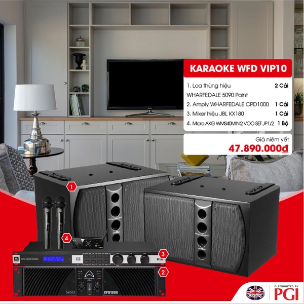 KARA WFD VIP10 - Combo Karaoke (Loa Wharfedale 5090 + WFD CPD1000 + JBL KX180 + Mic AKG MINI2VOC)