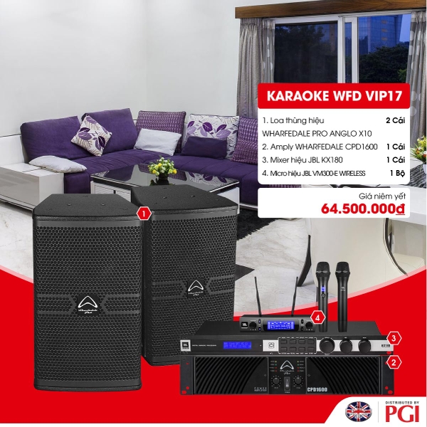 KARA WFD VIP17 - Combo Karaoke (Loa Wharfedale Pro Anglo X10 + WFD CPD1600 + JBL KX180 + JBL VM300)