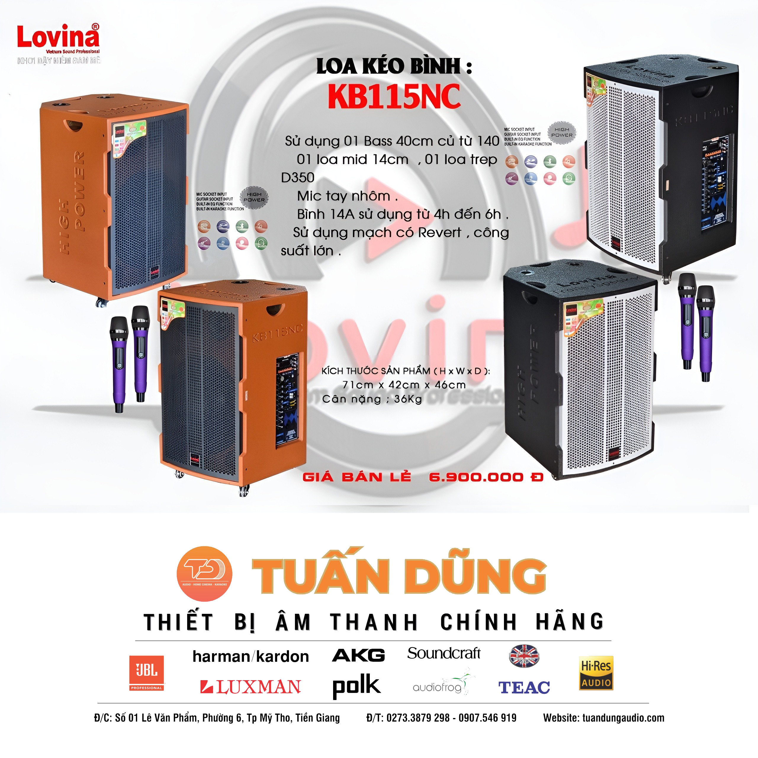 Loa kéo di động 01 bass 40cm - Lovina - KB115NC